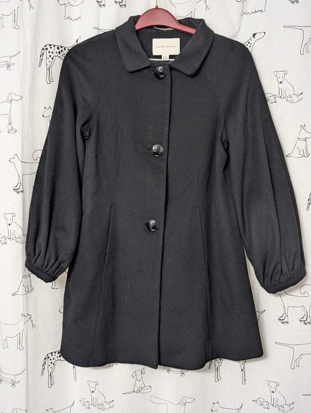 Banana Republic Womens Swing Coat Small Wool Blend Buttons Black Career Office